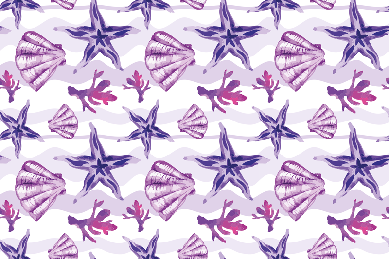 花と植物の壁画サンゴ貝模様 - TENSTICKERS