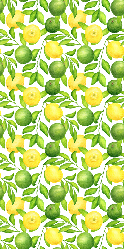 花と植物の壁画レモンとライムのパターン - TENSTICKERS