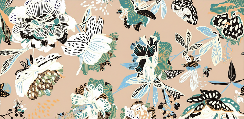 リビングルーム ビニールマット 中立的なベージュの花 - TENSTICKERS