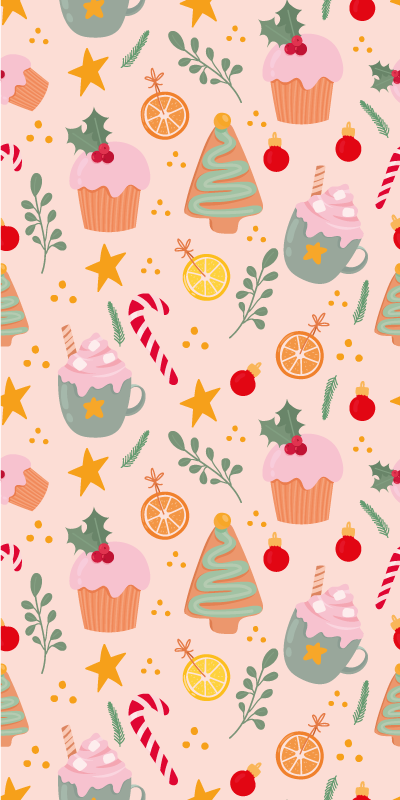 クリスマスの壁画キャンディケーンとクリスマスツリー - TENSTICKERS