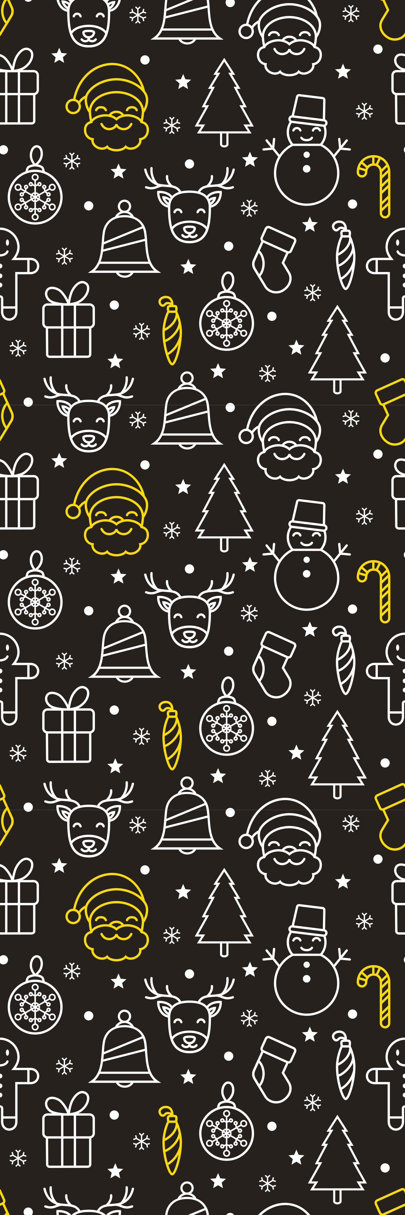 クリスマスの壁画白と黄色のクリスマスパターン黒背景 - TENSTICKERS