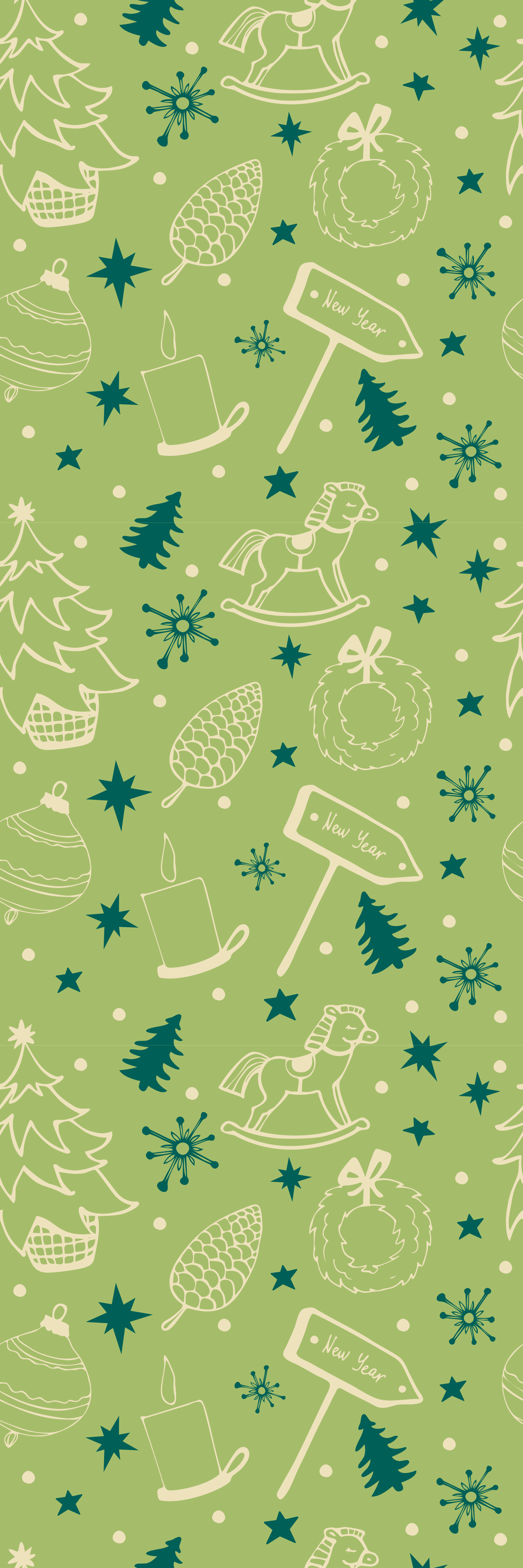 クリスマスの壁画 緑の背景のクリスマス要素 - TENSTICKERS
