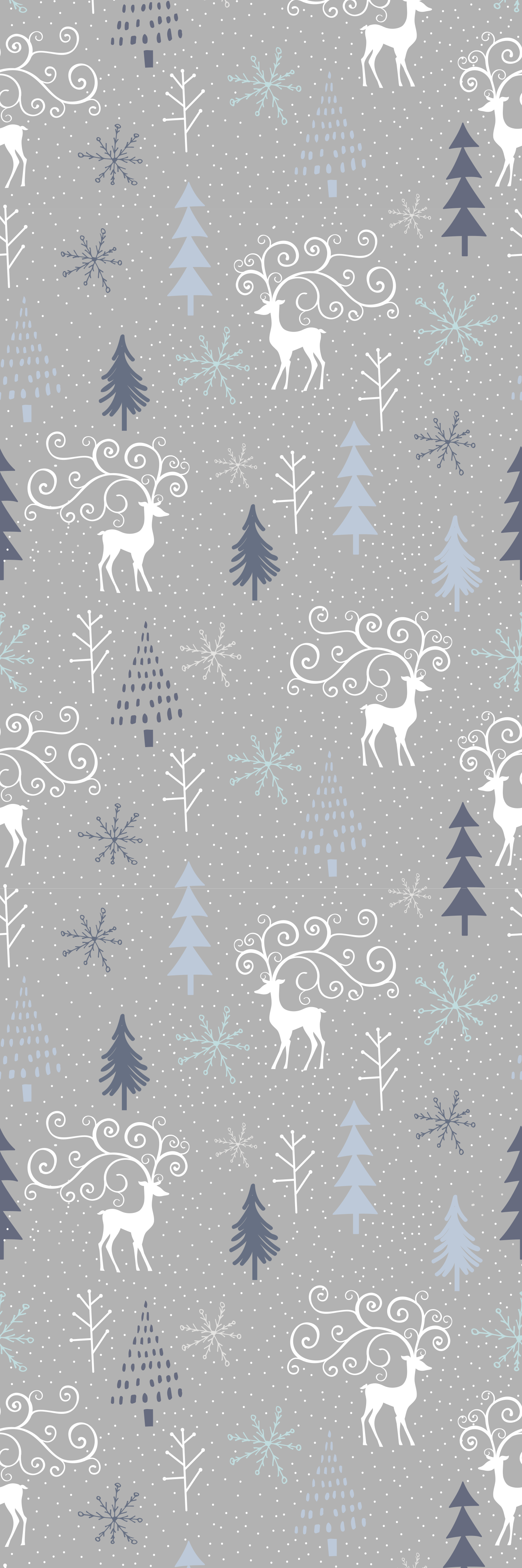 クリスマスの壁画ホワイトのトナカイと木のパターン - TENSTICKERS