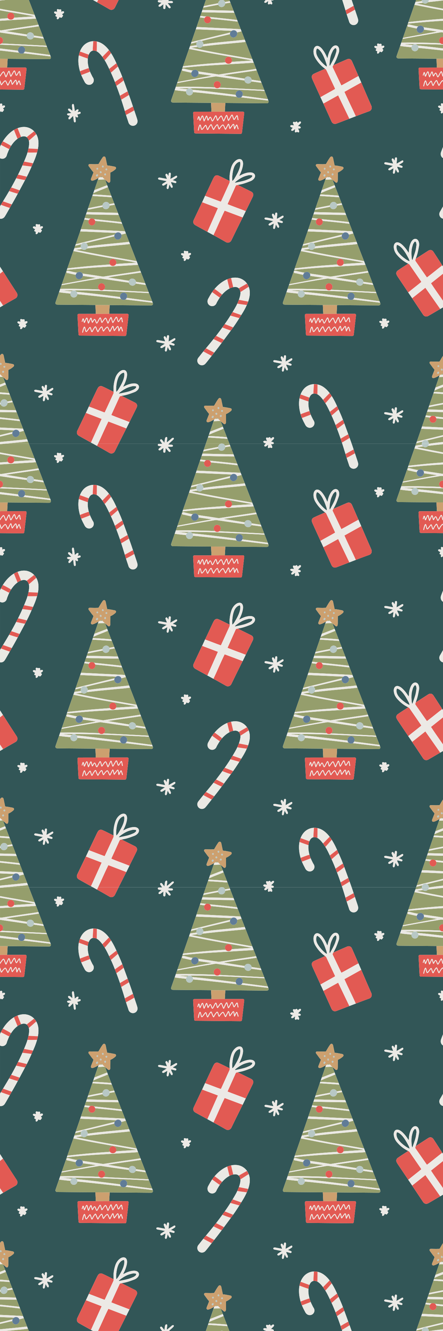 クリスマスの壁画 色とりどりの木とプレゼントのパターン - TENSTICKERS