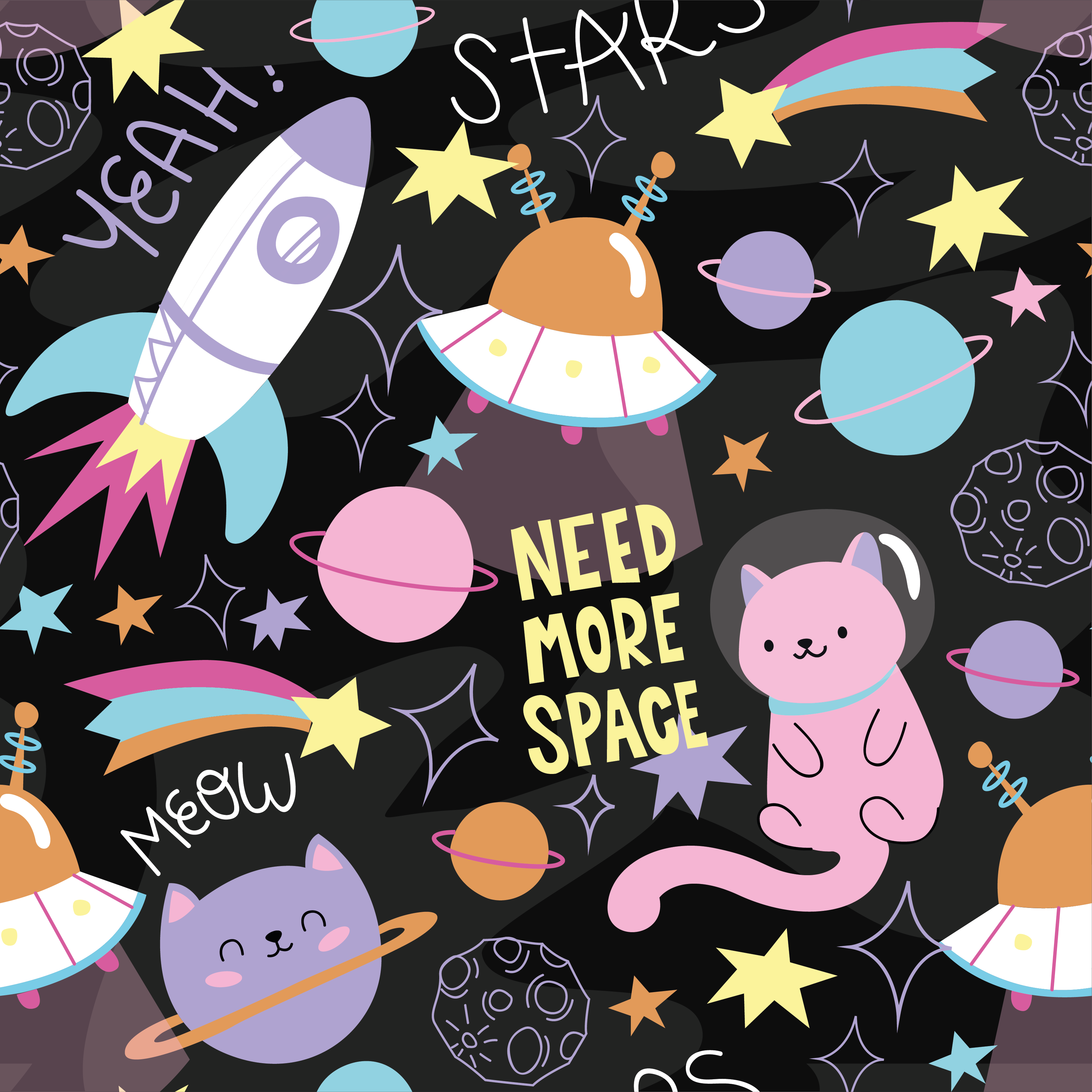 壁画 モアチルドレン 宇宙の中の猫 - TENSTICKERS