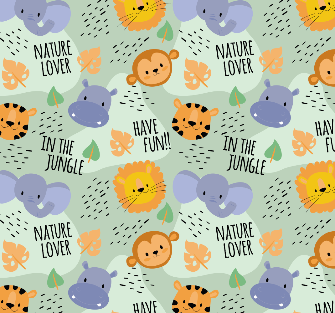 壁画 モアチルドレン 緑のジャングルの動物たち - TENSTICKERS
