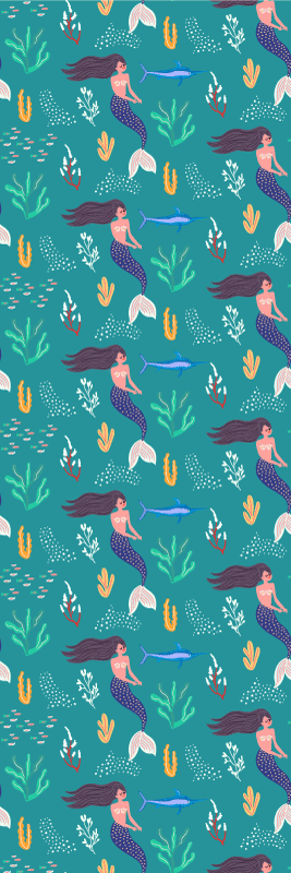 寝室 ビニールマット 人魚とカジキのデザイン - TENSTICKERS