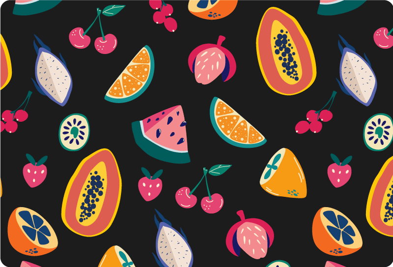 フォトミュラルネイチャー黒背景のカラフルな果物 - TENSTICKERS