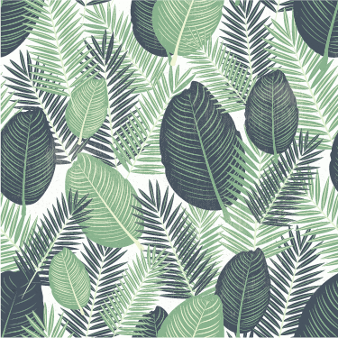 花と植物の壁画ジャングルの緑の葉 - TENSTICKERS