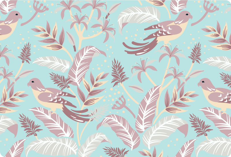 花と植物の壁画青とピンクの植物模様 - TENSTICKERS