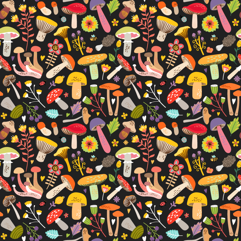 花と植物の壁画秋のきのこ柄 - TENSTICKERS
