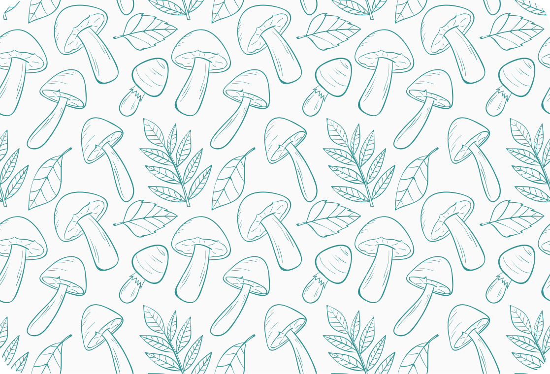 花と植物の壁画 白と水色のきのこ柄 - TENSTICKERS