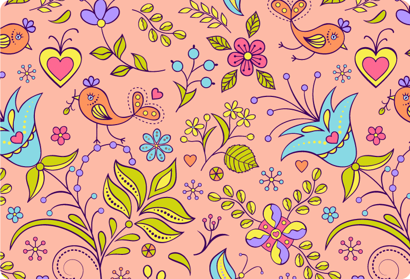 花と植物の壁画 鳥と蝶のフローラパターン - TENSTICKERS
