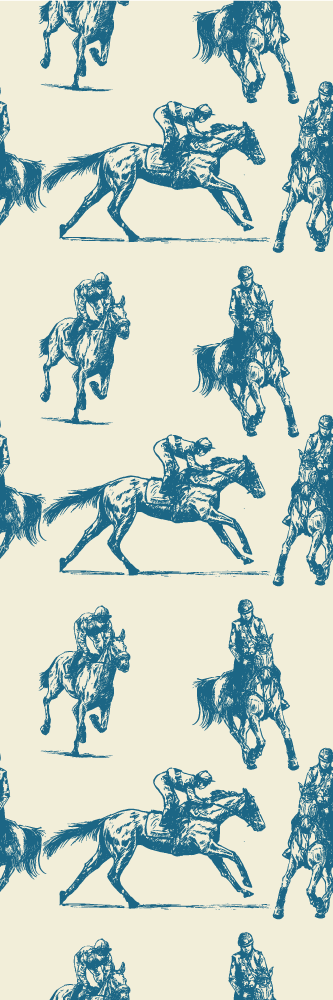 寝室 ビニールマット 青とベージュの馬柄 - TENSTICKERS