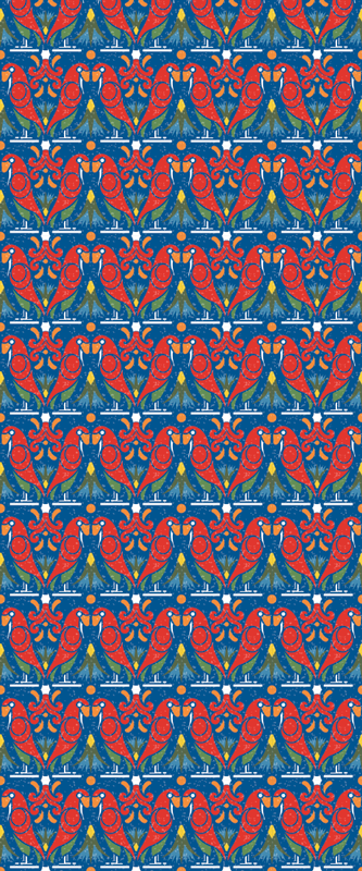 寝室 ビニールマット 青い背景の花柄デザイン - TENSTICKERS