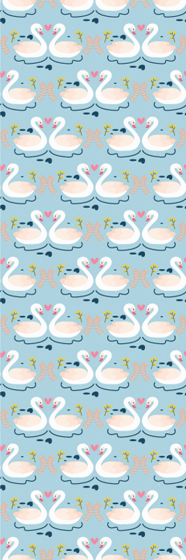 寝室 ビニールマット 青い背景の恋する白鳥柄 - TENSTICKERS