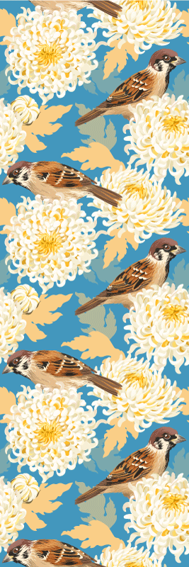 寝室 ビニールマット 鳥と葉の模様 aquarella - TENSTICKERS