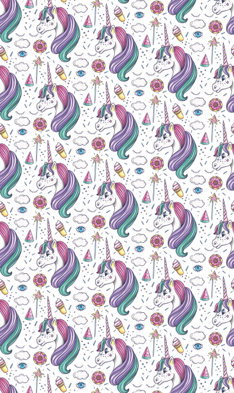 寝室 ビニールマット 手描きのユニコーン柄とシンボル - TENSTICKERS