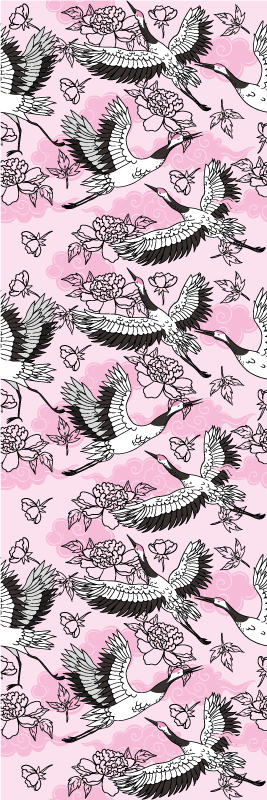 寝室 ビニールマット 野鳥のモダンピンク柄 - TENSTICKERS