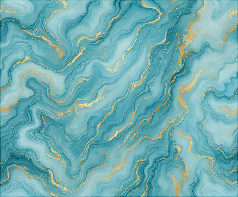 寝室 ビニールマット ライトブルーとゴールドの大理石風 - TENSTICKERS