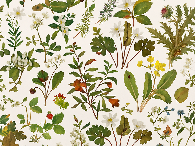 寝室 ビニールマット 白背景の植物デザイン - TENSTICKERS