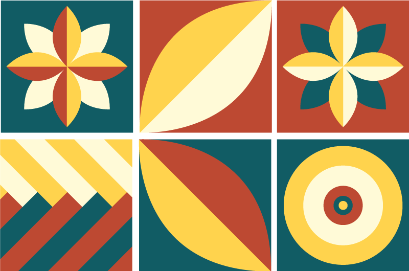 幾何学的なビニールマット緑とオレンジのパターンタイル - TENSTICKERS