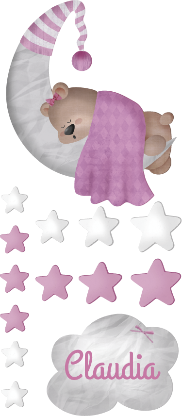 子供 ビニールマット 名前入り雲の中で眠るクマ - TENSTICKERS