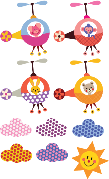 子供 ビニールマット ヘリコプター動物ステッカー - TENSTICKERS