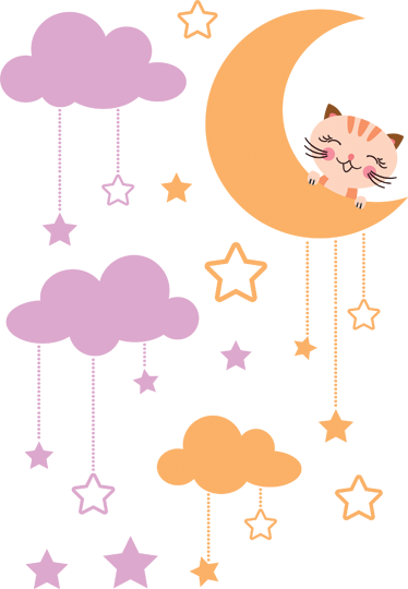 子供 ビニールマット 月と猫のステッカー - TENSTICKERS