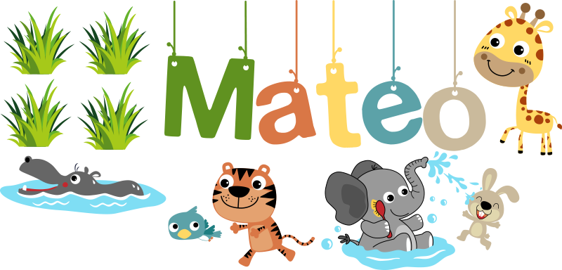 子供 ビニールマット 名前入りジャングル動物のカスタマイズ壁シール - TENSTICKERS