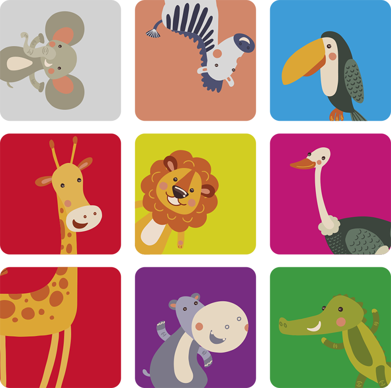 子供 ビニールマット 動物のカラフルタイル - TENSTICKERS
