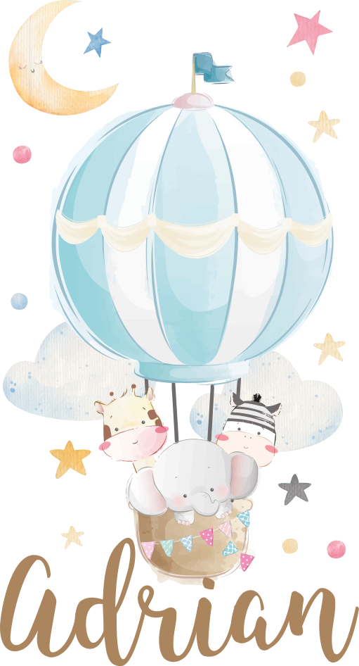 子供 ビニールマット 星と雲の風船に乗った3匹の動物 - TENSTICKERS