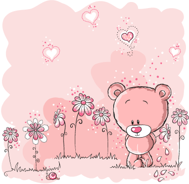 子供 ビニールマット ピンクのクマと花 - TENSTICKERS