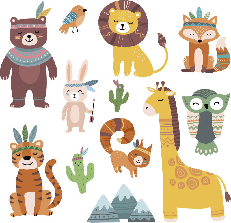 子供 ビニールマット 面白い部族の動物 - TENSTICKERS