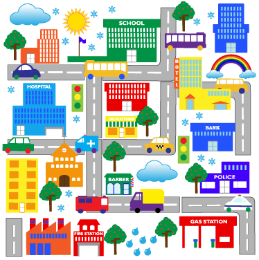 子供 ビニールマット カラフルな大都市 - TENSTICKERS