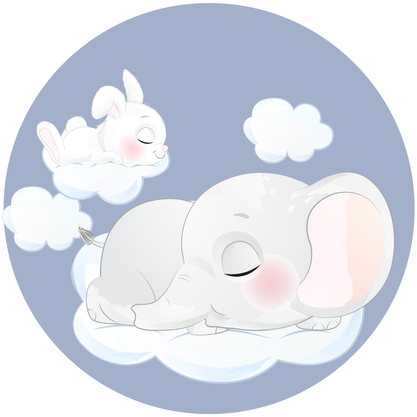 子供 ビニールマット 雲の上で眠る象とウサギ - TENSTICKERS