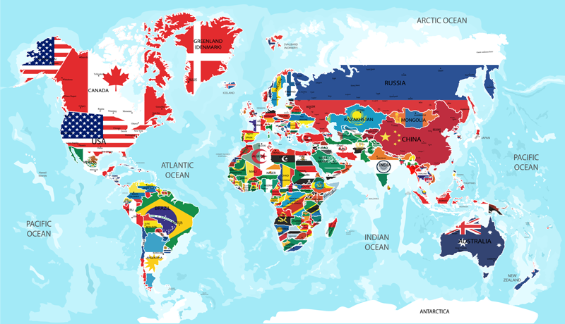 世界地図 ビニールマット 世界の国旗 - TENSTICKERS