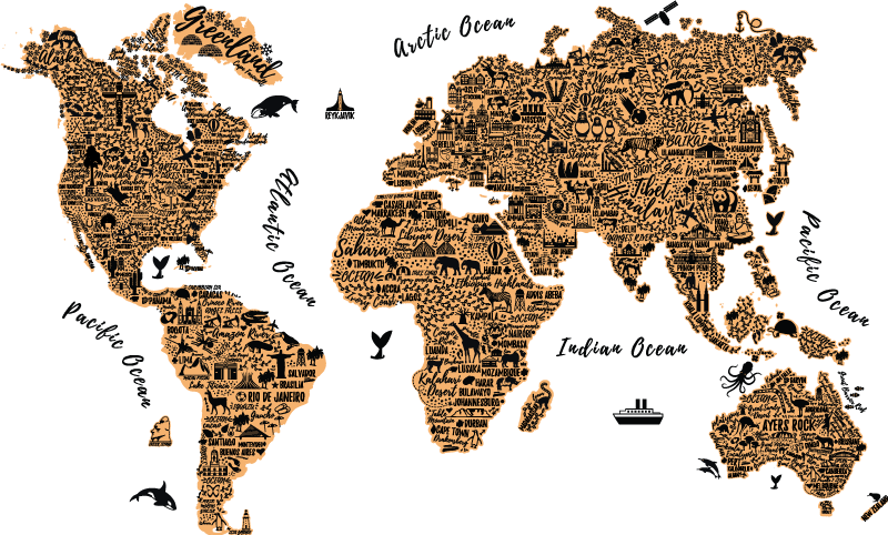 世界地図 ビニールマット 世界地図ビニールマットテキスト付き - TENSTICKERS