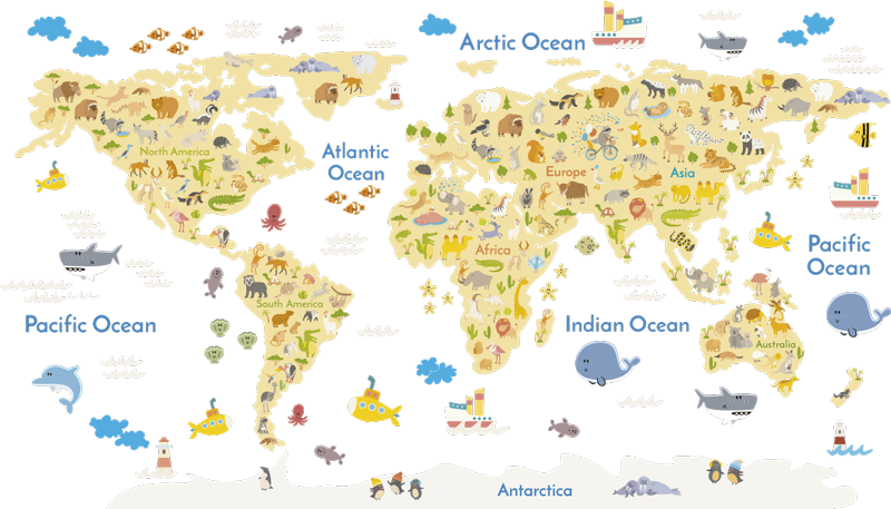 世界地図 ビニールマット 世界の動物のビニールマット - TENSTICKERS