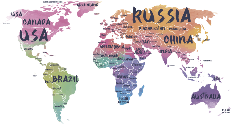 世界地図 ビニールマット 世界地図文字壁ステッカー - TENSTICKERS