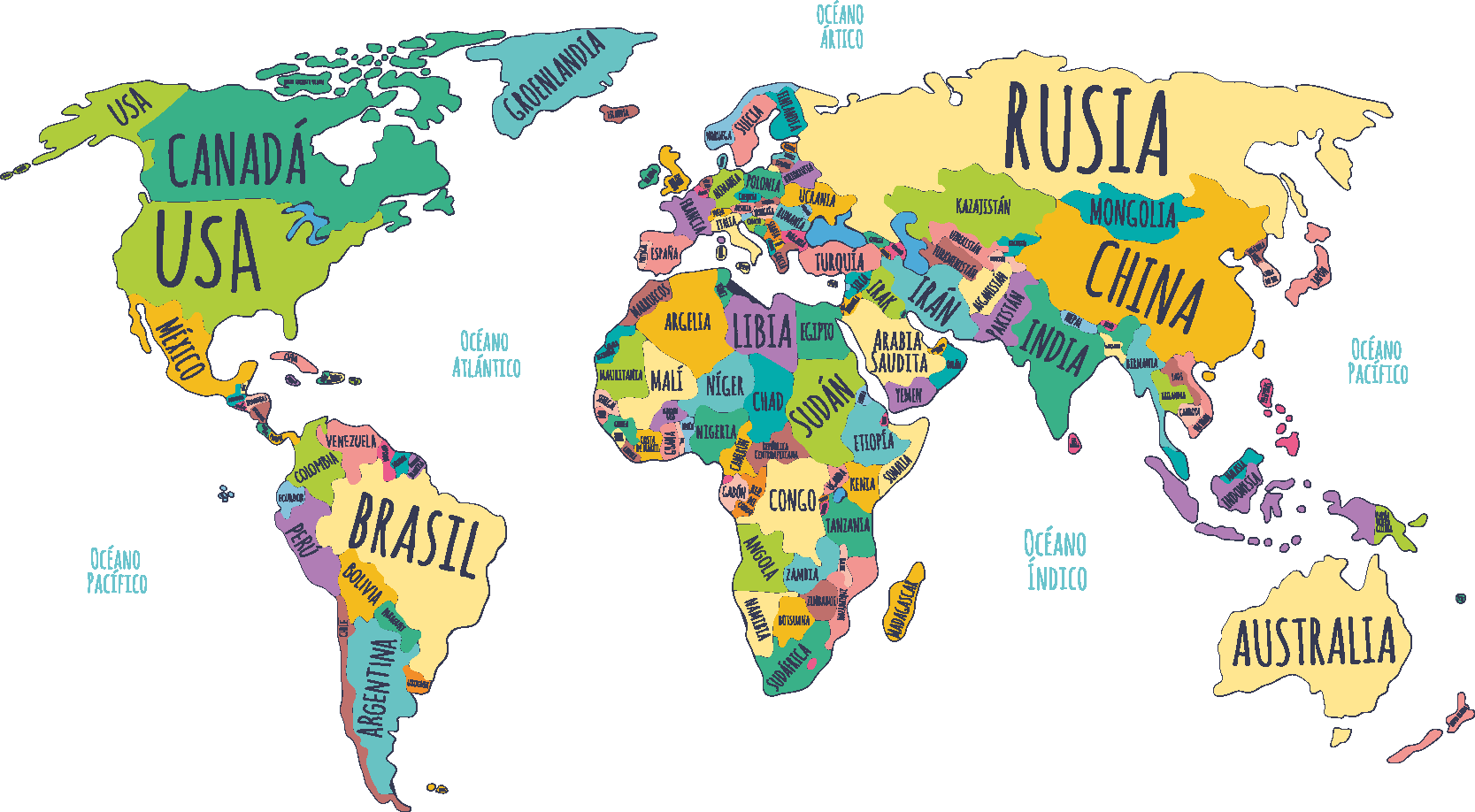 世界地図 ビニールマット 世界の政治地図 - TENSTICKERS