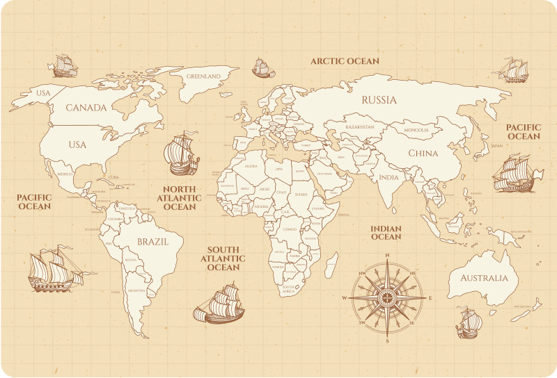世界地図 ビニールマット アンティーク世界地図 国別 - TENSTICKERS