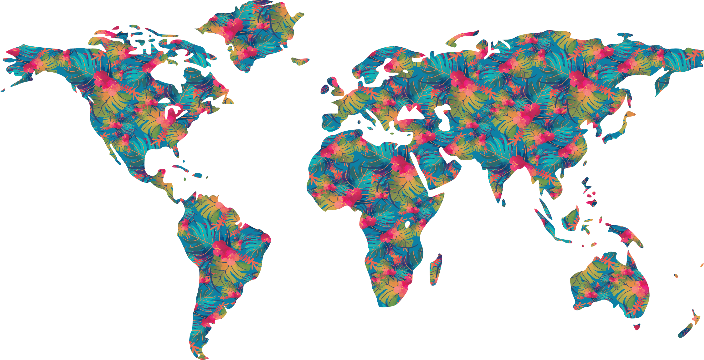 世界地図 ビニールマット トロピカルカラフルリーフ - TENSTICKERS