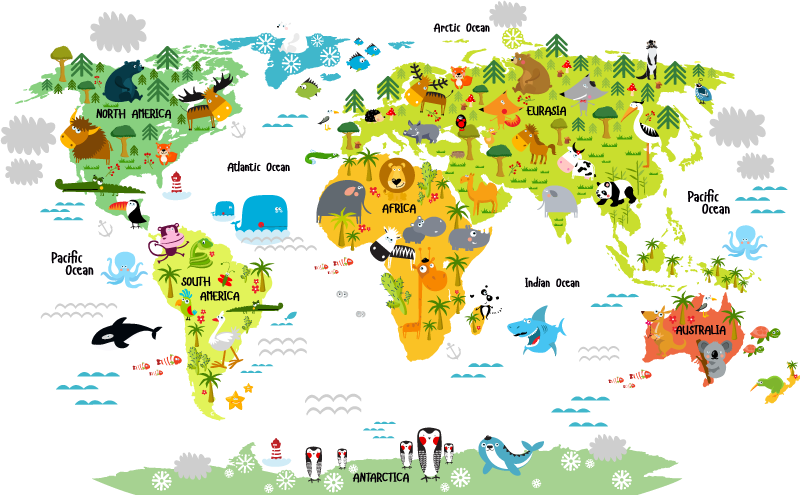 世界地図 ビニールマット イギリスの動物デザイン - TENSTICKERS