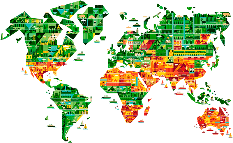 世界地図 ビニールマット 記念碑デザイン - TENSTICKERS