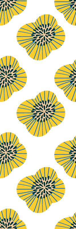 バスルームに1枚ビニールカーペット青と黄色の丸い花柄 - TENSTICKERS