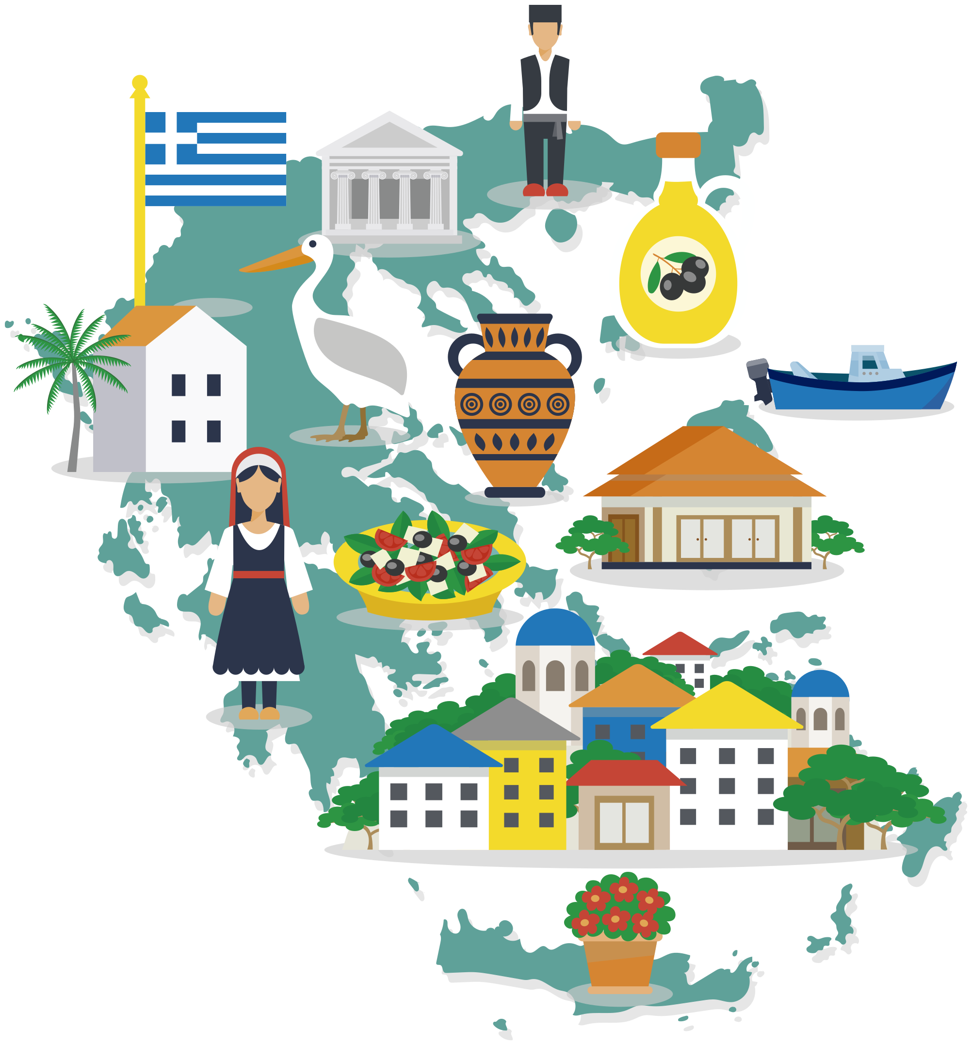 世界地図 ビニールマット ギリシャと島々のイラストマップ - TENSTICKERS