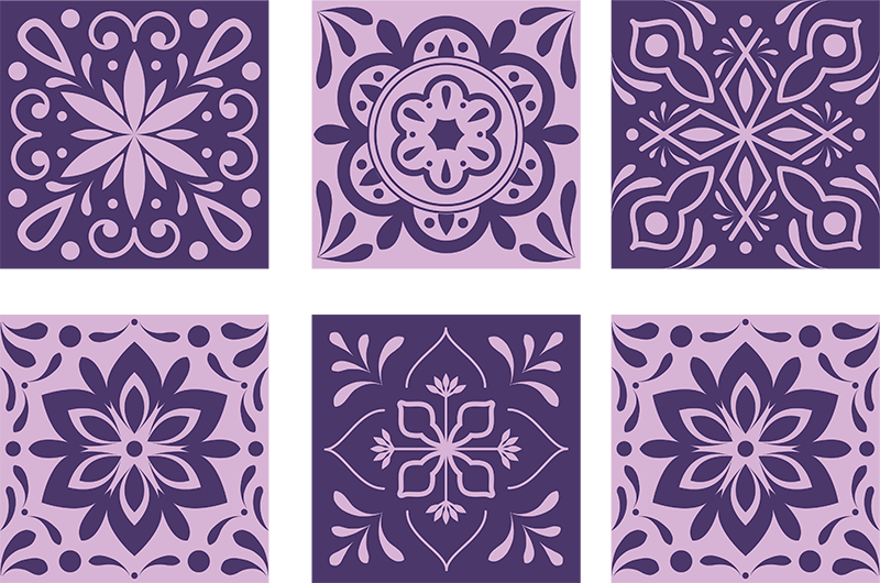 バスルームに1枚ビニールカーペット紫の花柄タイル - TENSTICKERS