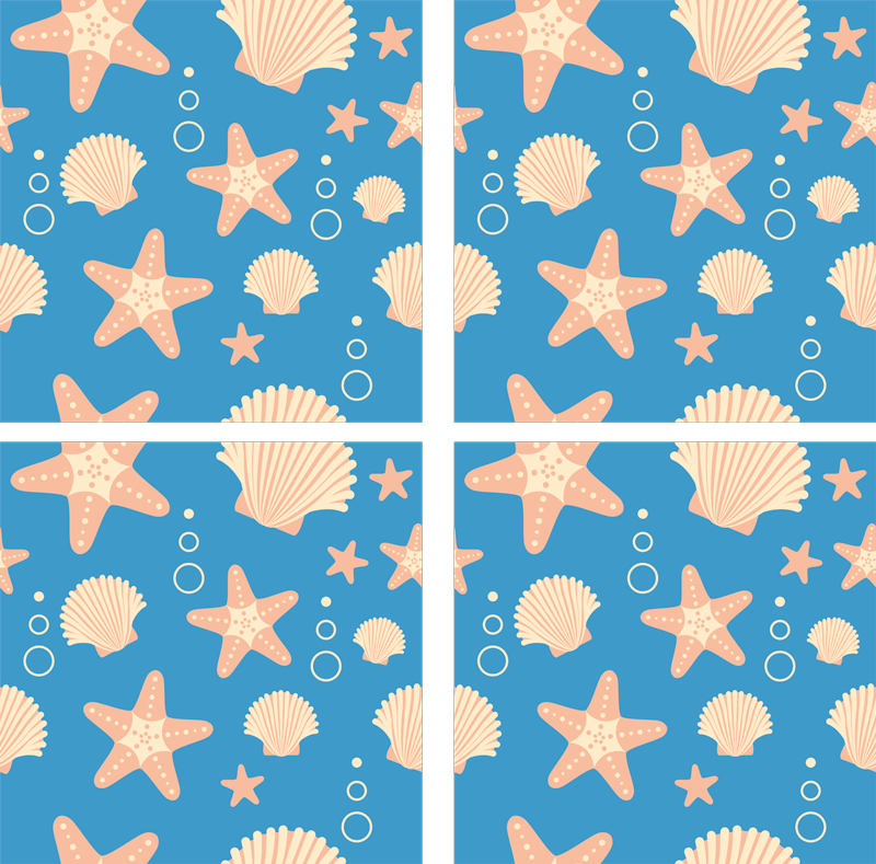 バスルームに1枚ビニールカーペット海の魚と貝殻タイル - TENSTICKERS