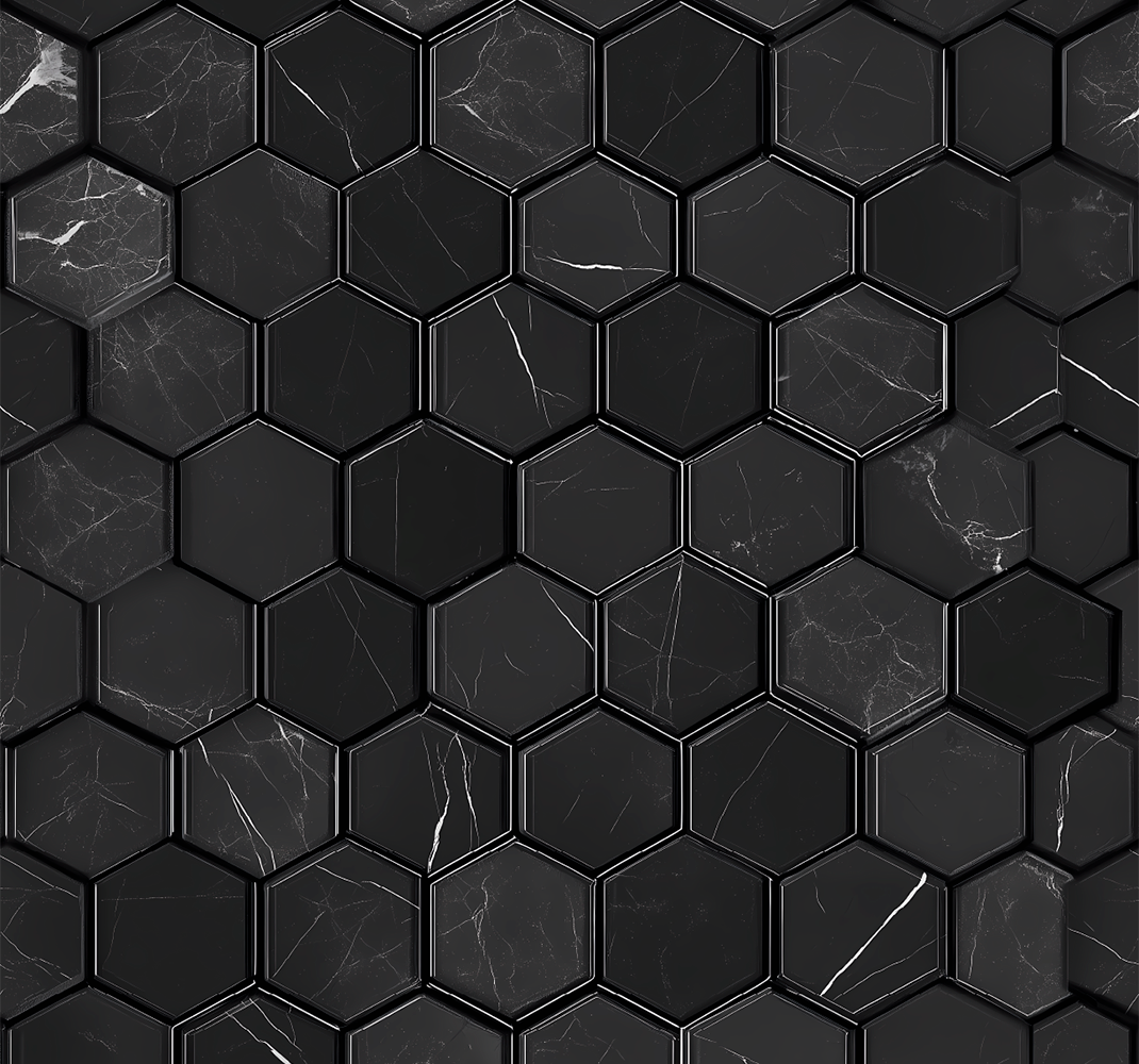 バスルームに1枚ビニールカーペット六角形黒 - TENSTICKERS